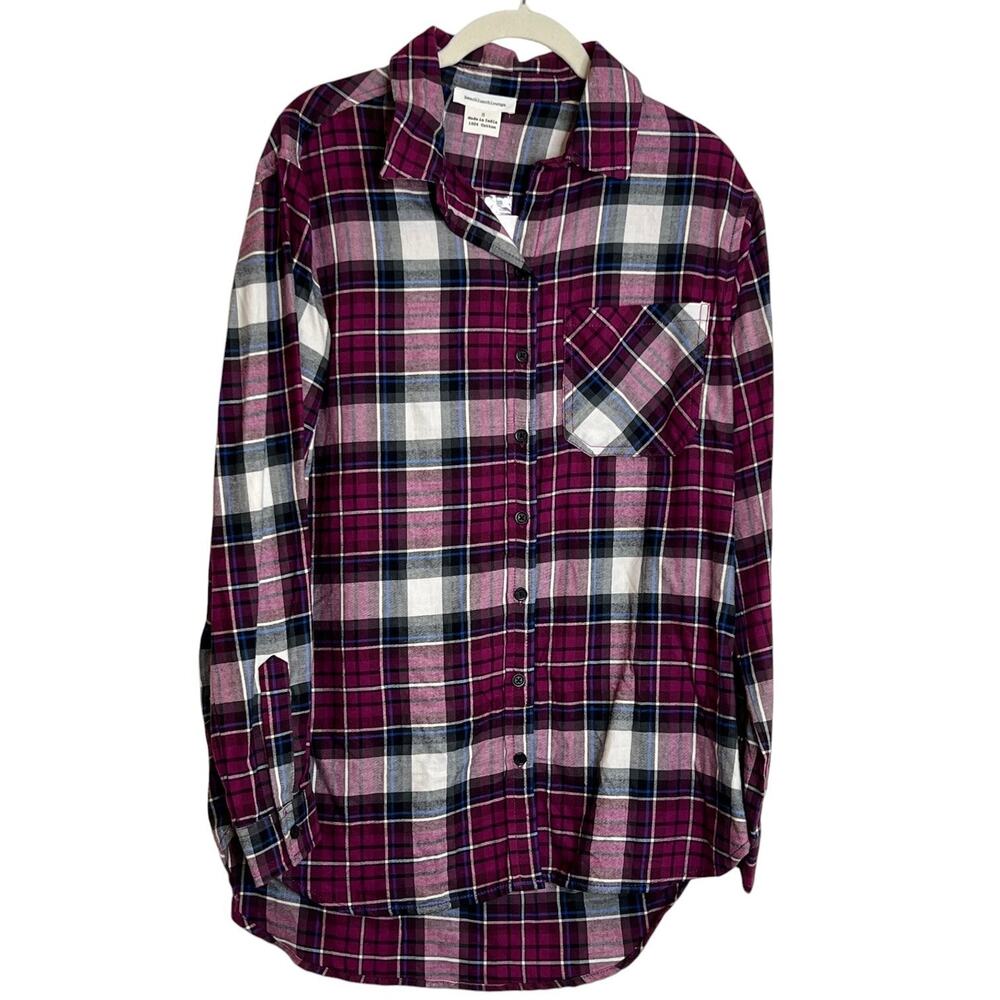 Beachlunchlounge Womens Flannel Shirt Small Pink Plaid Long Sleeve Cotton